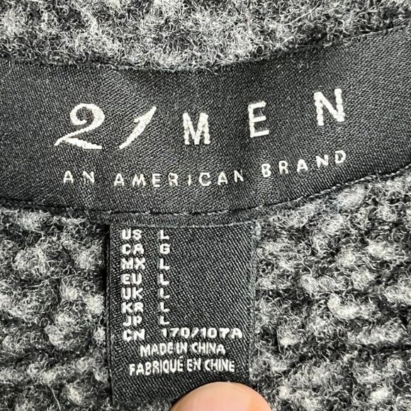 21 Men Fleece Lined Zip Cardigan Grey and White Size L Winter - Picture 12 of 15